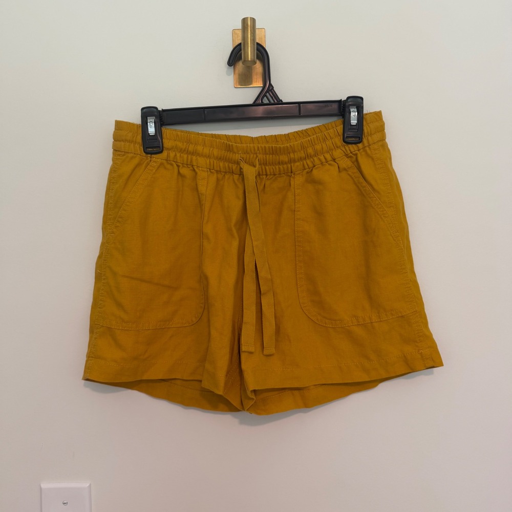 Point‎ Sur Womens XS Mustard Yellow Linen Blend Elastic Waist Drawstring Shorts